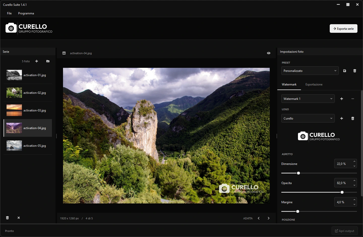 Curello Suite con una serie fotografica e il logo applicato alla foto