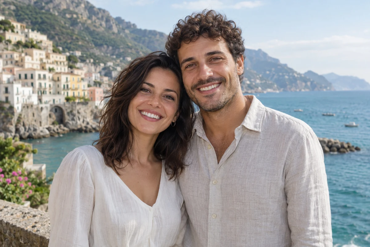 Foto dimostrativa di una coppia in vacanza, usata per l’anteprima delle cornici