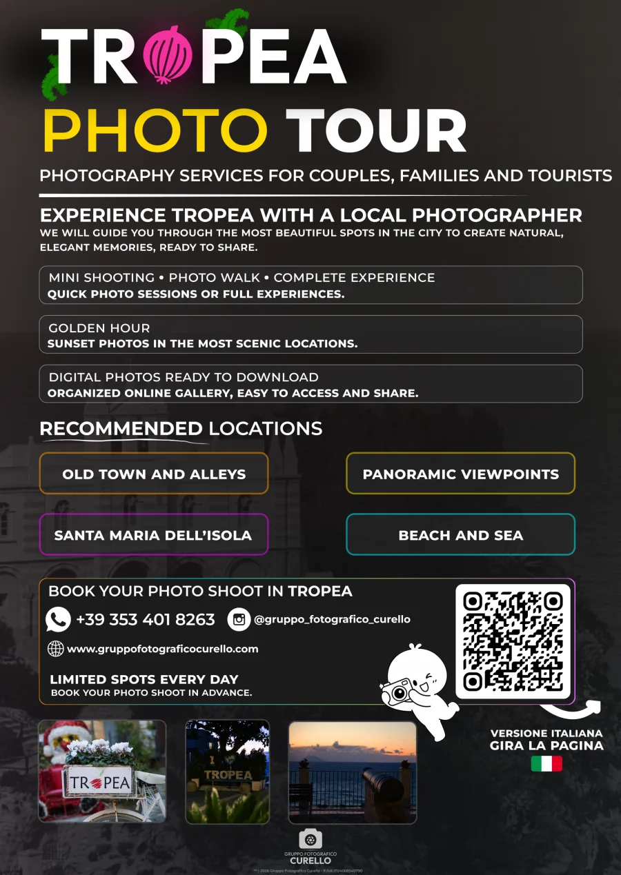 Foglio A5 Photo Tour Tropea con servizi fotografici per coppie famiglie e turisti